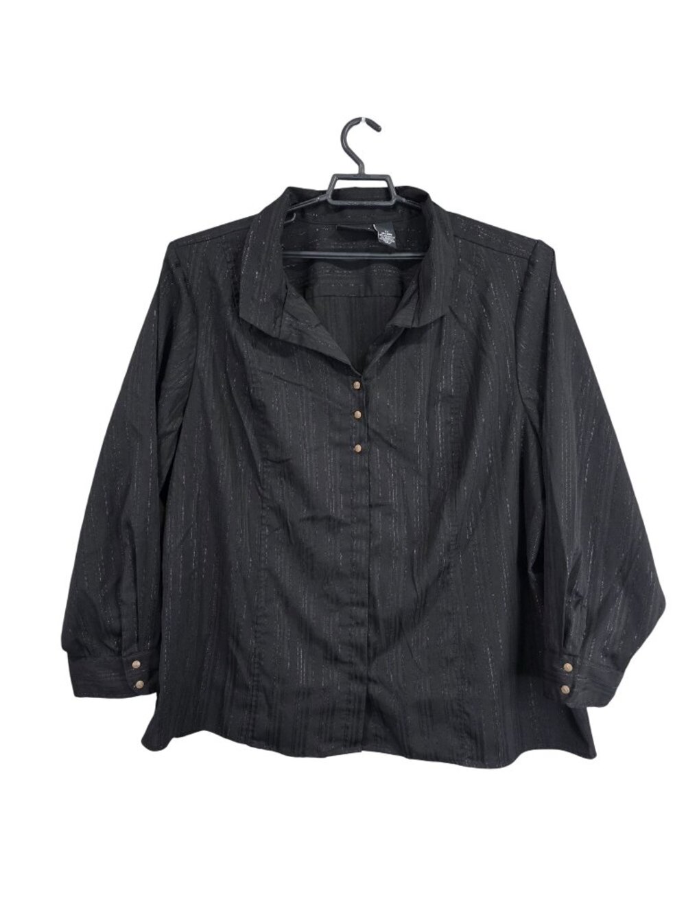 Womens Maggie Barnes Black Striped Button Up Blouse Long Sleeve Size 3X 26/28W